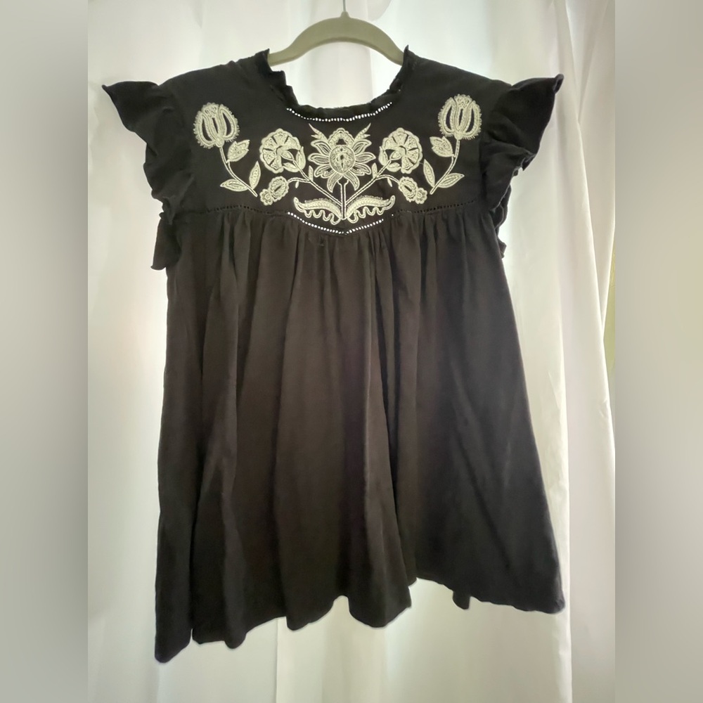 Knox Rose Black Blouse with White Embroidery